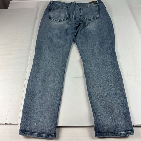 Judy Blue Jean Women Measured 35x30 Boyfriend Blue Faded Distressed Denim Tag 32 - Picture 9 of 16